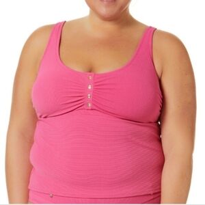 TimeANDTrue Women's Plus Button Front Smocked Tankini